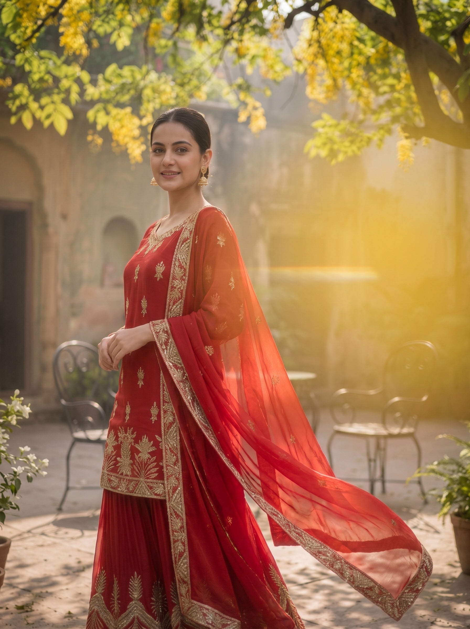 ROOHAB ROSE RED SHARARA SET