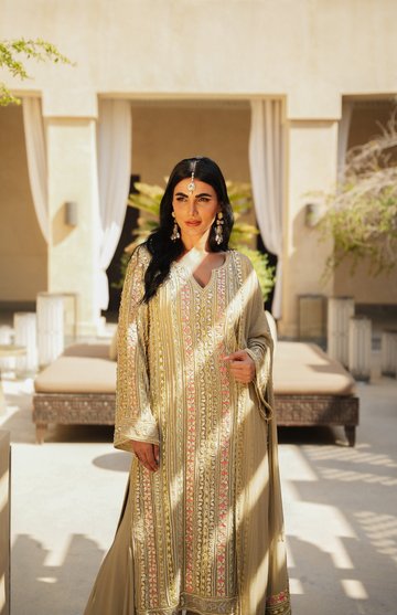 BEIGE MULTI-COLOUR PARISAA LONG KURTA SHARARA
