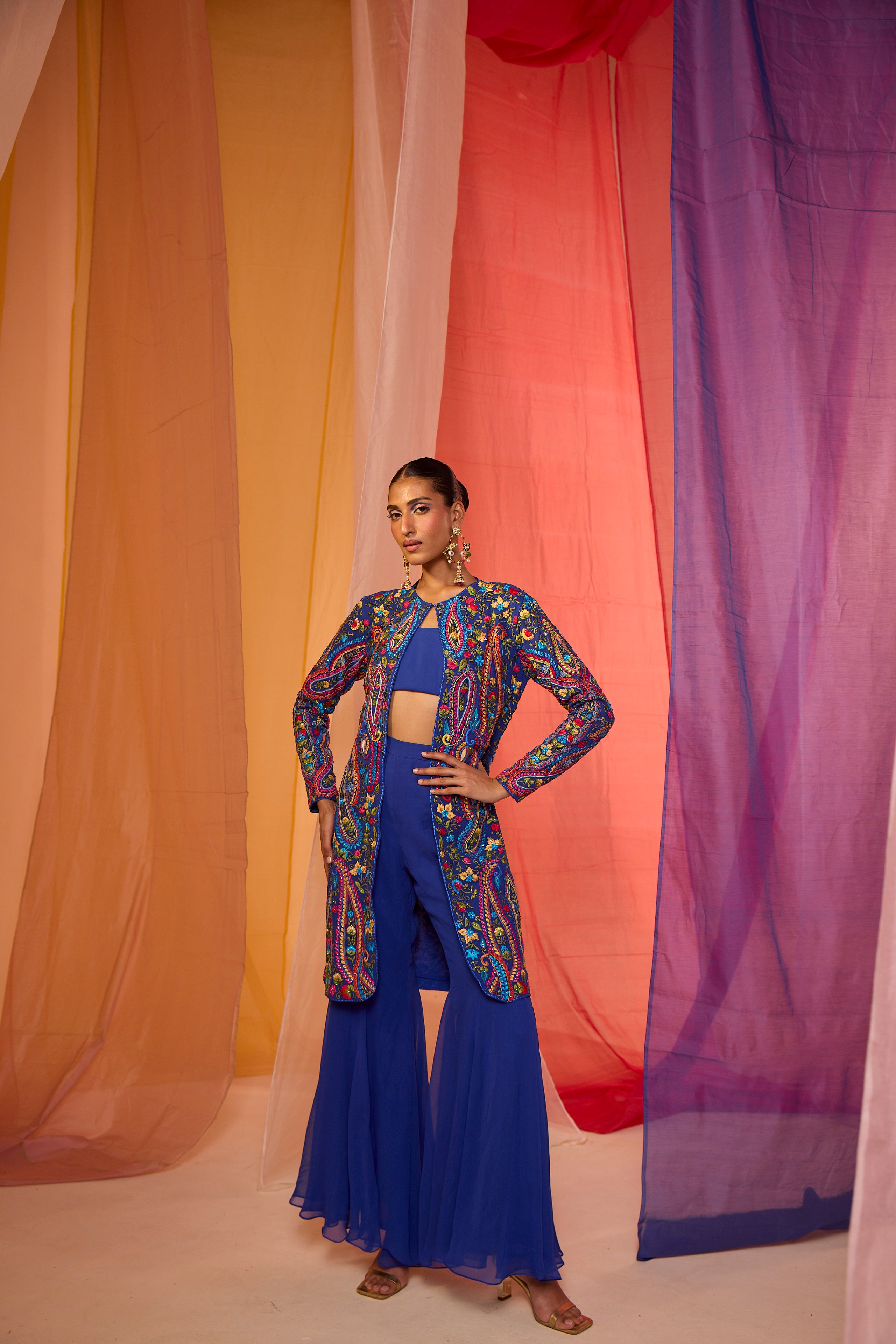 Multi Colour Jacket with Kalidaar Sharara & Bustier - S400