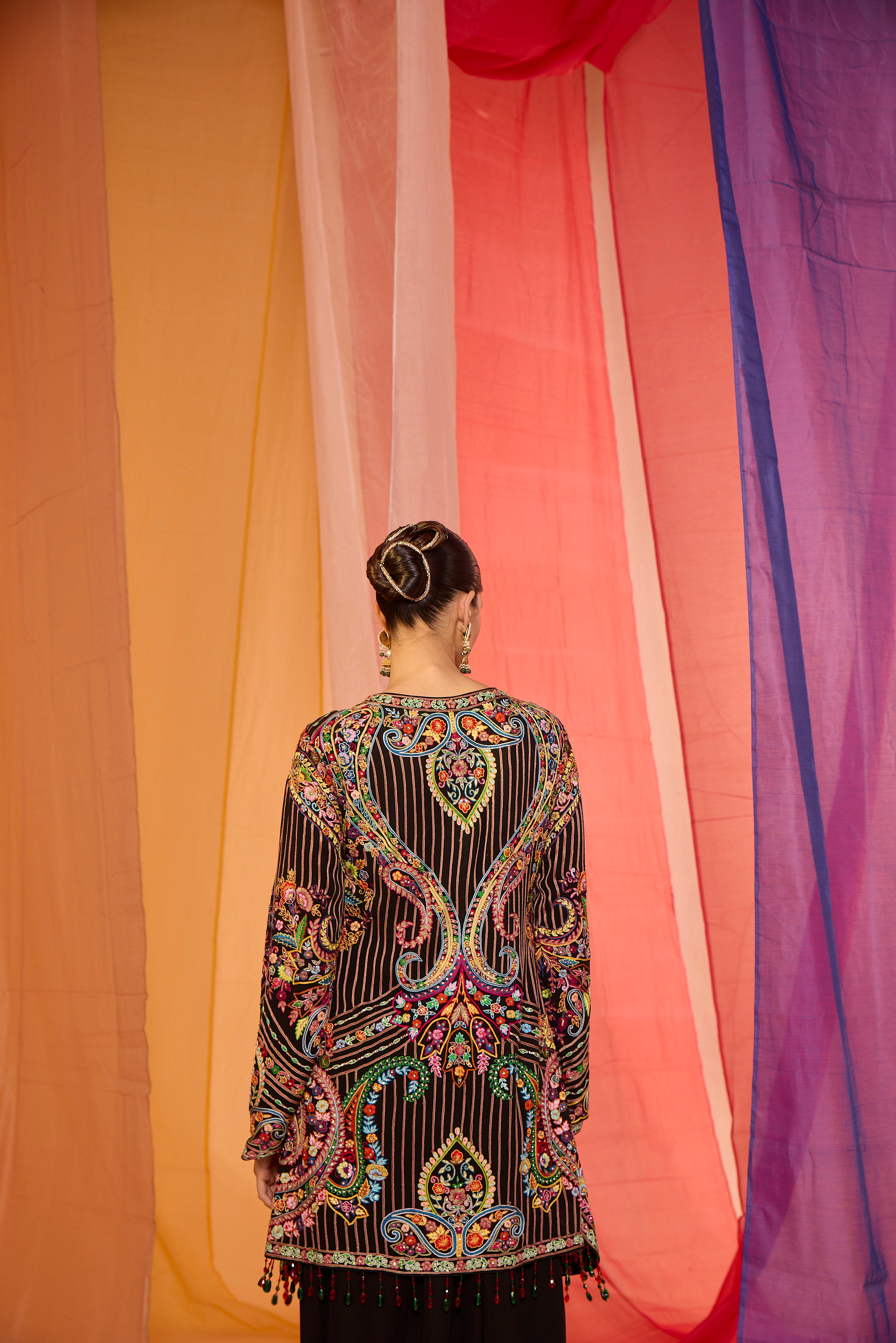 Multi Colour Jacket with Drape Skirt - S391