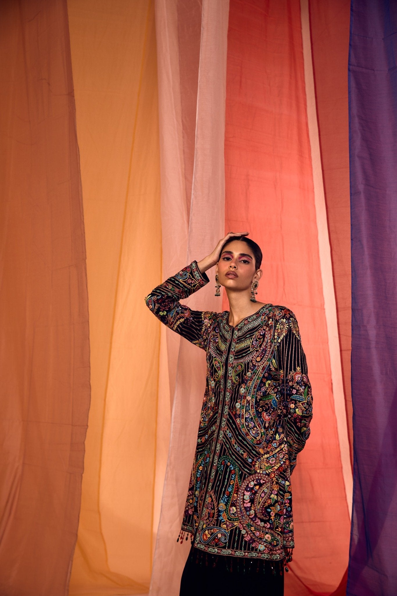 Multi Colour Jacket with Drape Skirt - S391