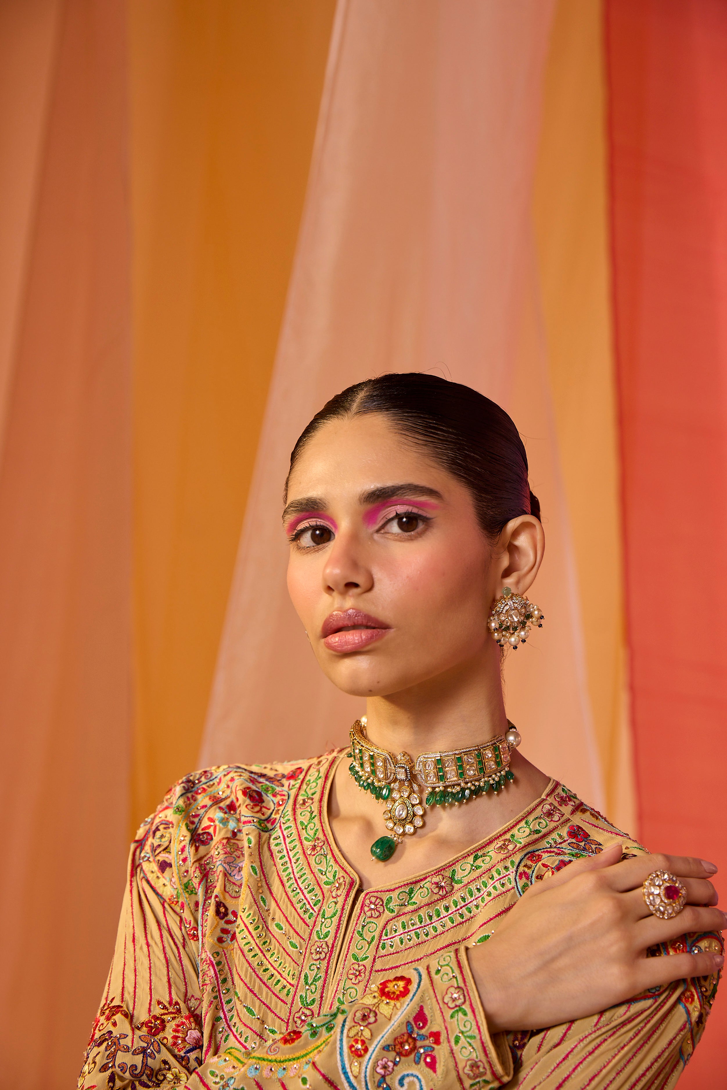 Multi Colour Jacket with Drape Skirt - S392