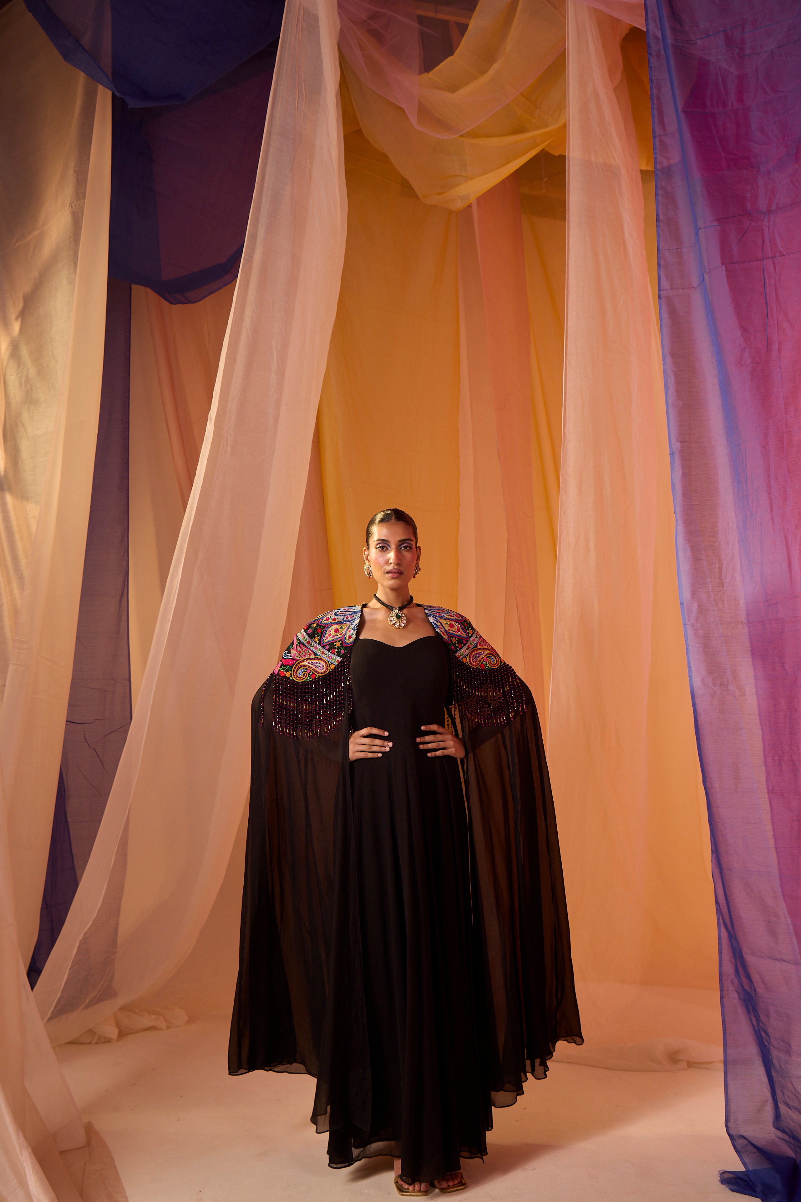 Multi Colour Cape with Anarkali - S390