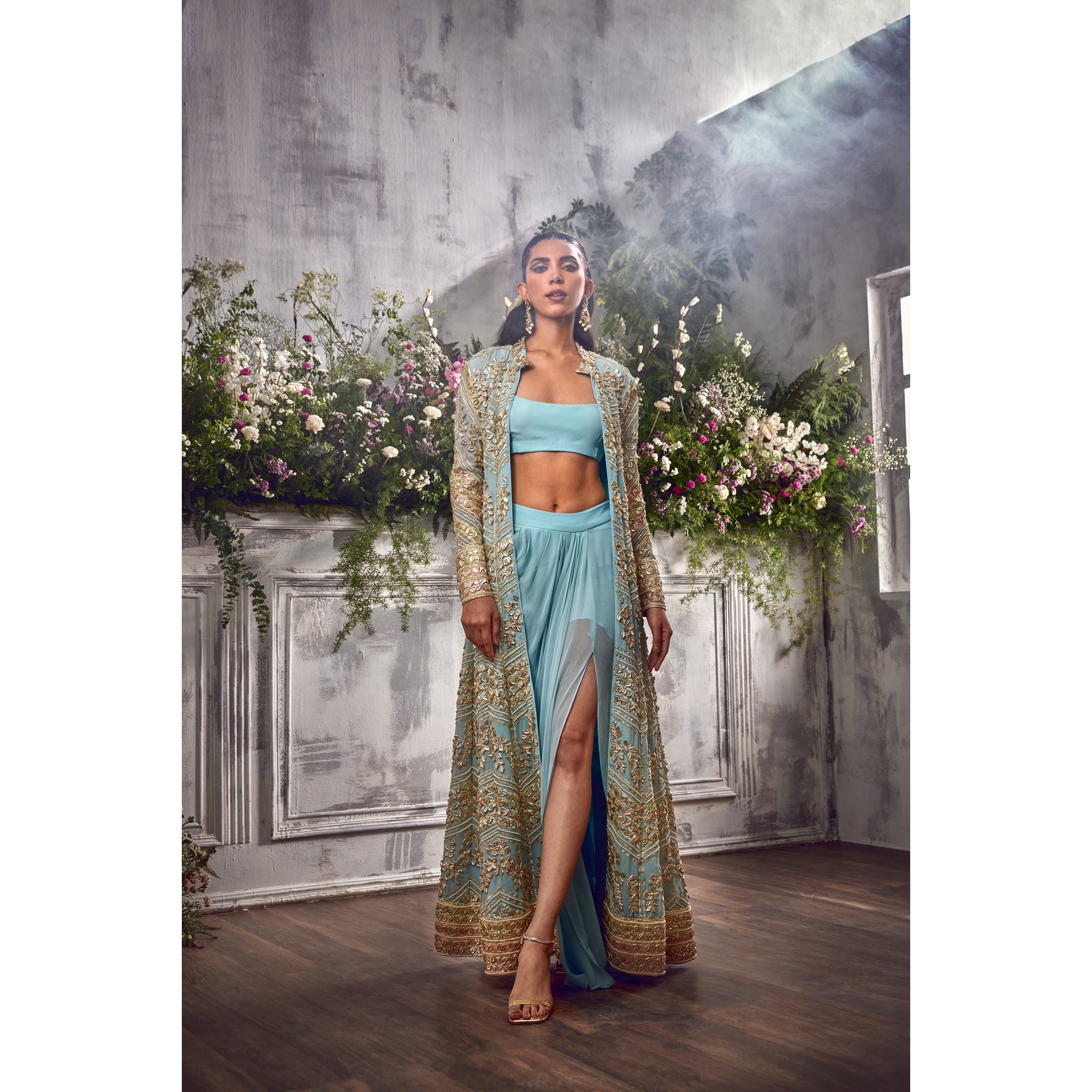 POWDER BLUE GOTA JACKET WITH PICK-UP SKIRT AND BLOUSE