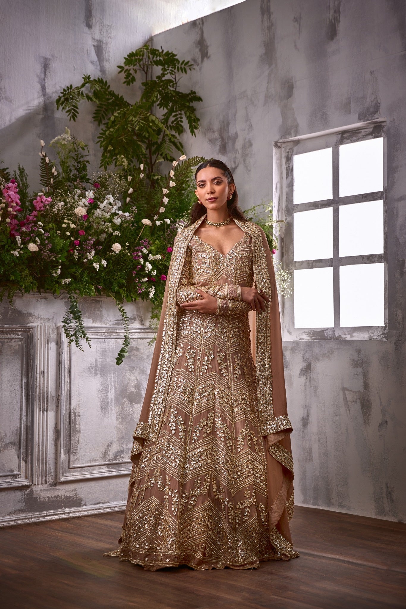 BEIGE GOTA ANARKALI