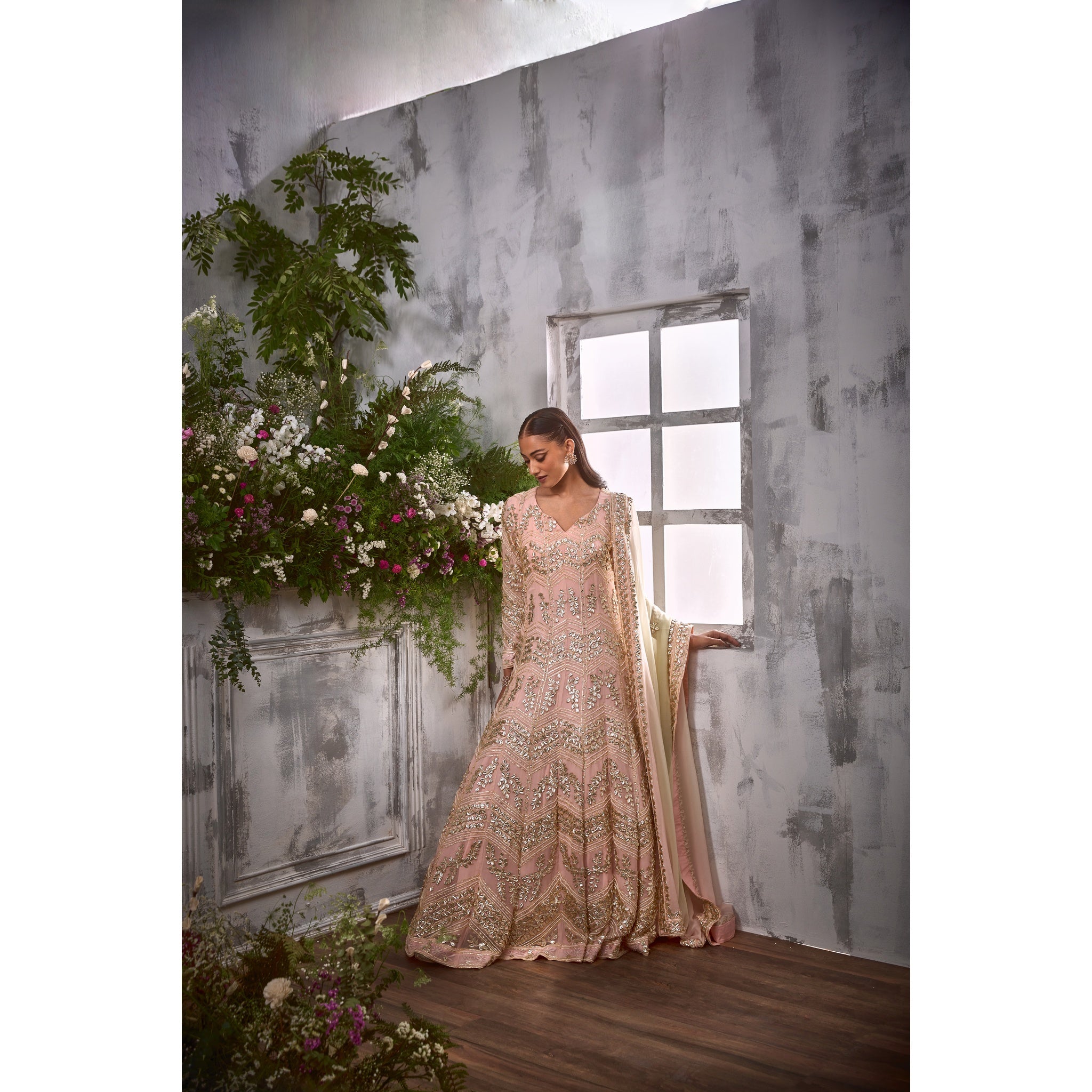 PEACH GOTA ANARKALI WITH SHADED DUPATTA