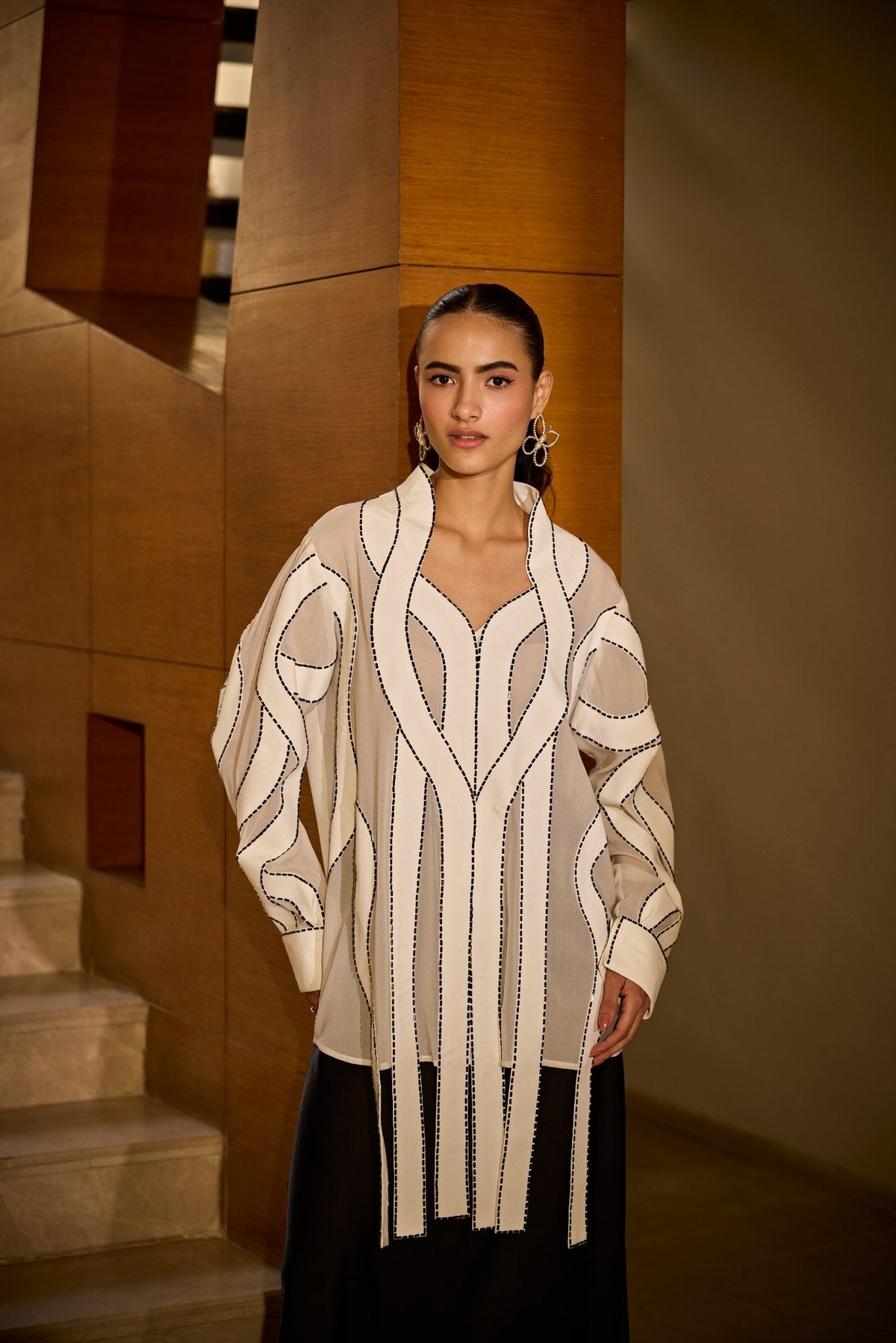 WHITE PANEL ADORNMENT SHIRT