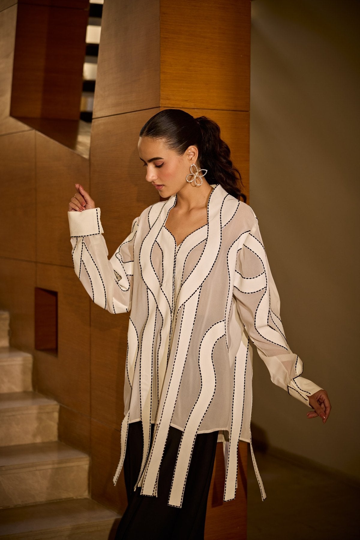WHITE PANEL ADORNMENT SHIRT