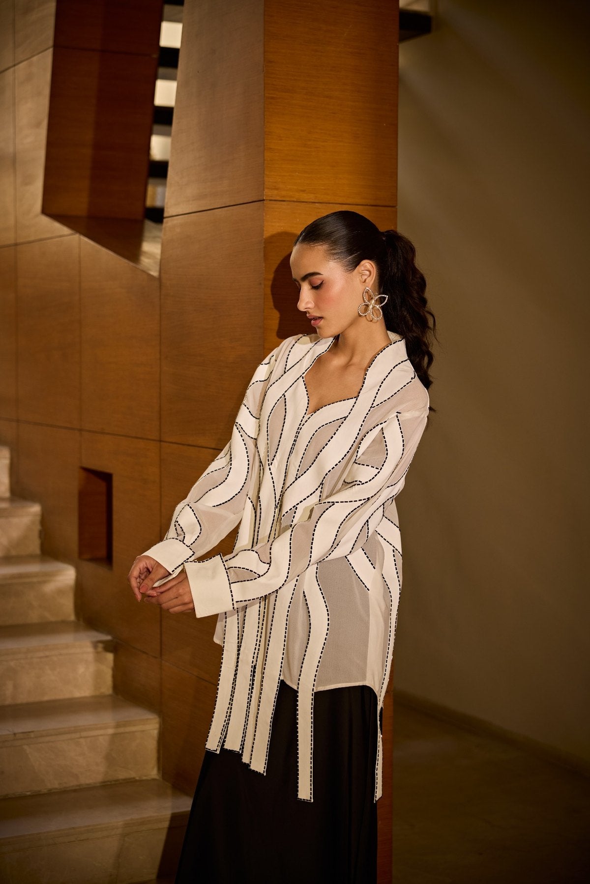 WHITE PANEL ADORNMENT SHIRT
