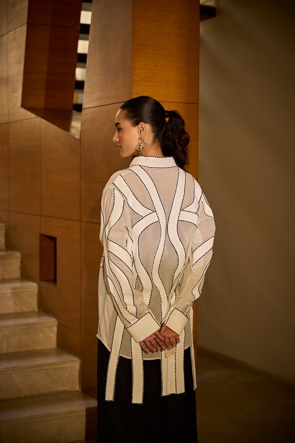 WHITE PANEL ADORNMENT SHIRT