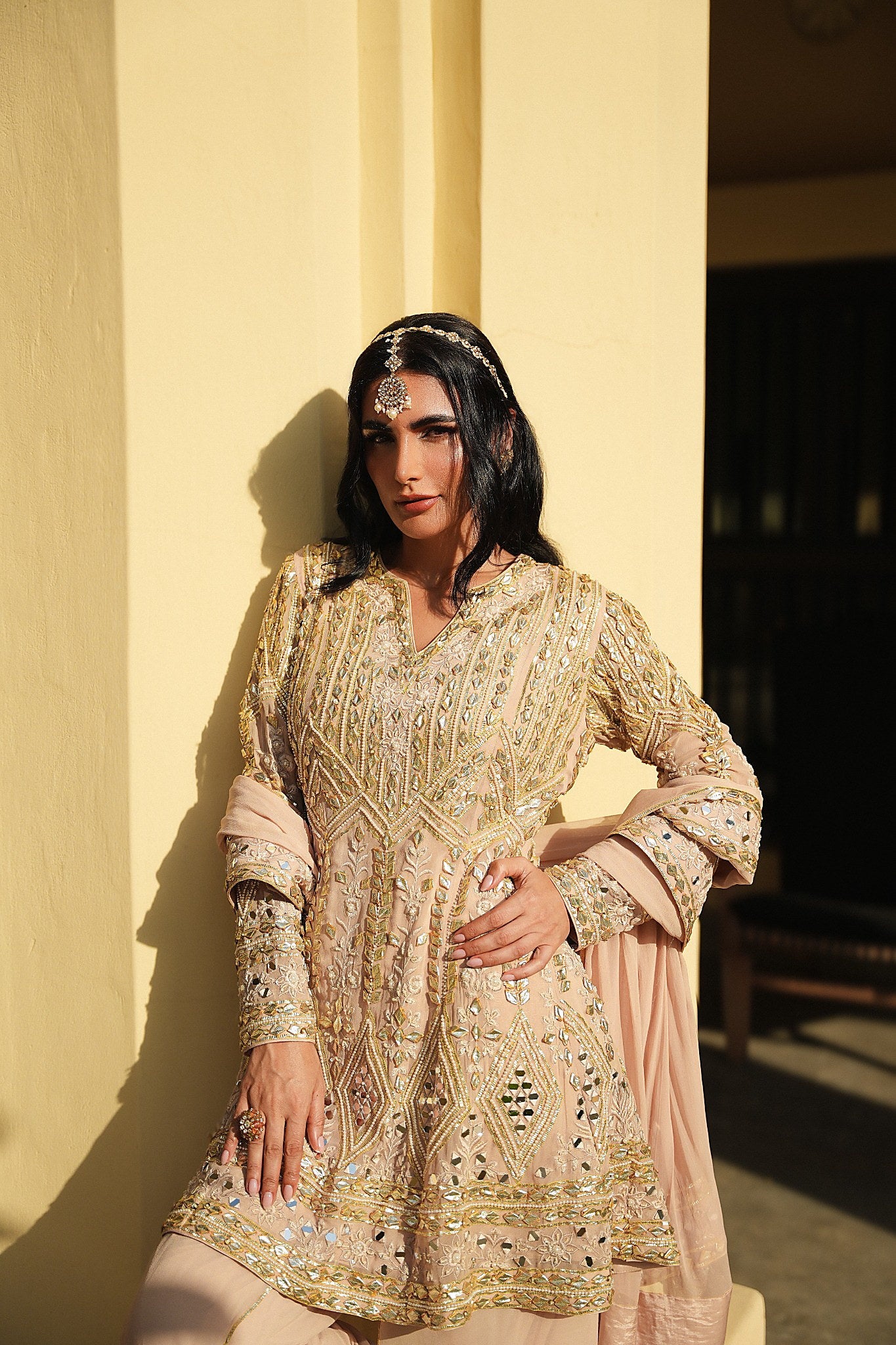 BEIGE PARISAA SHORT ANARKALI WITH DHOTI