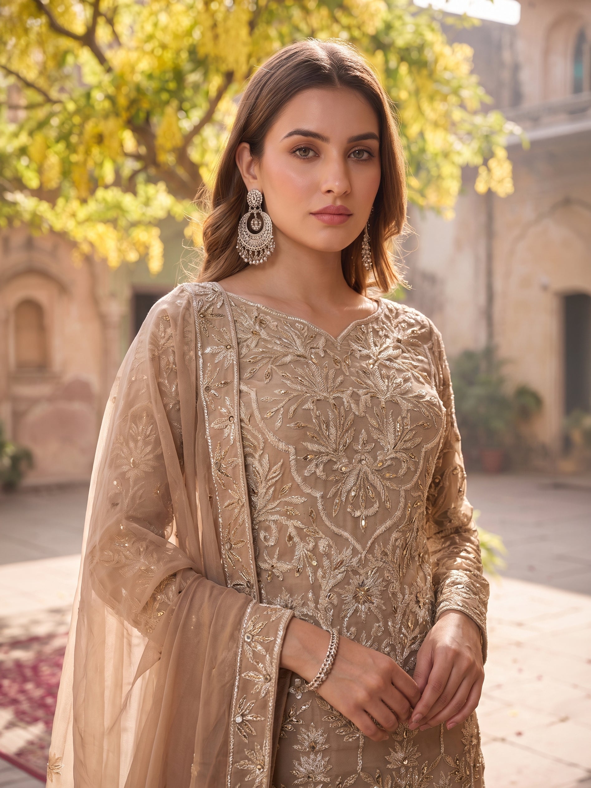 ROOHAB BEIGE SHARARA SET