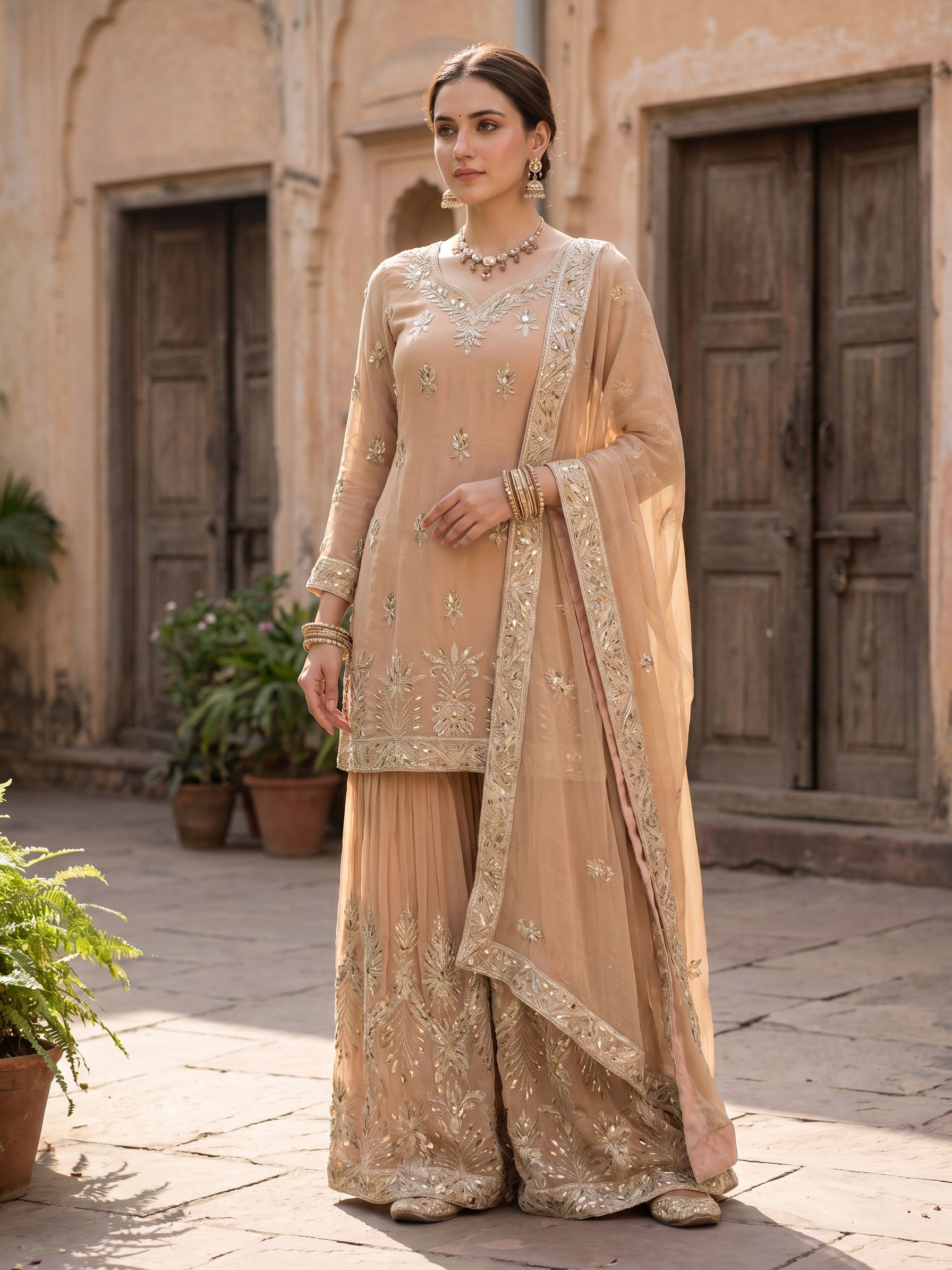 ROOHAB CLASSIC PEACH SHARARA SET