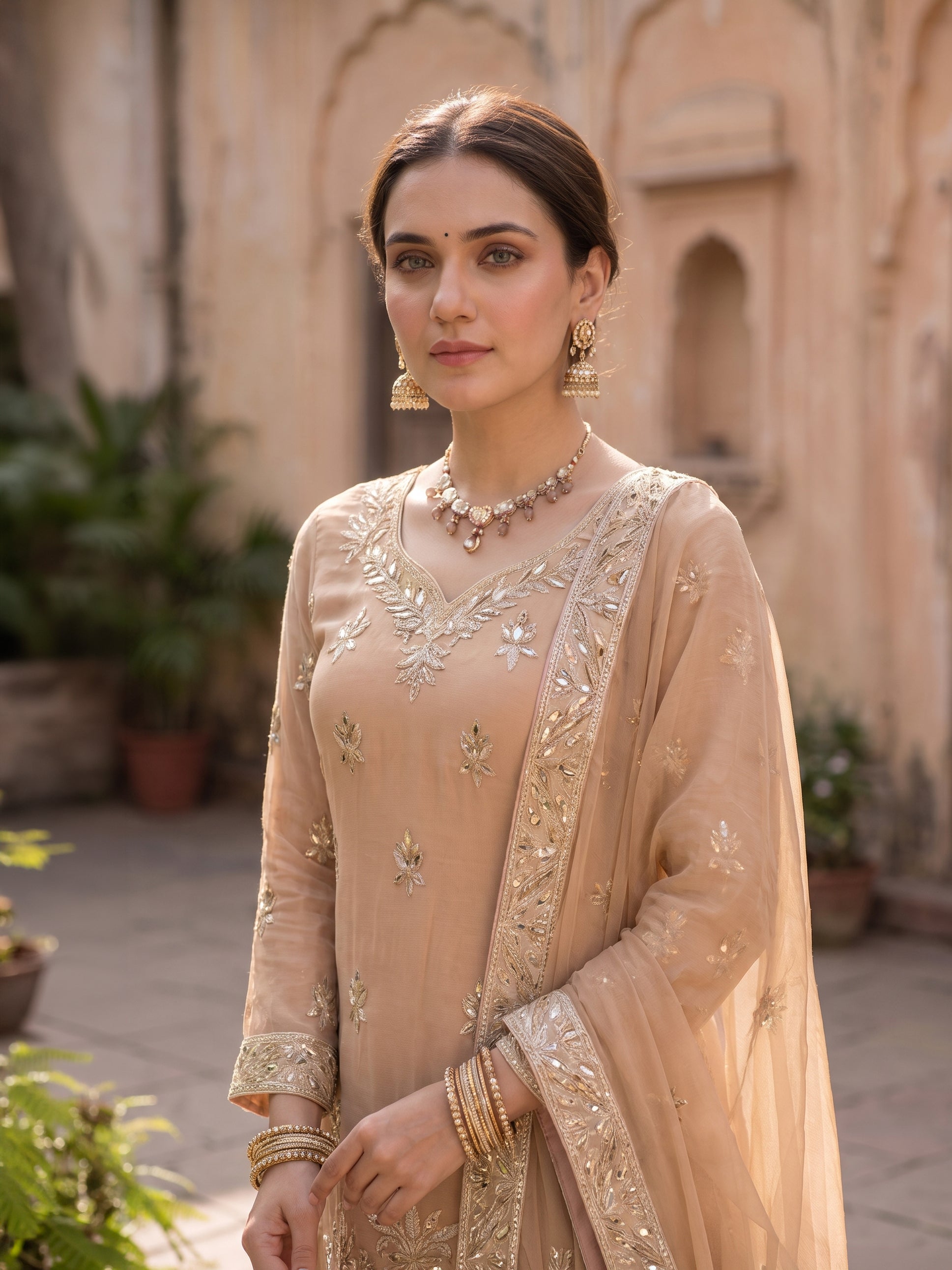 ROOHAB CLASSIC PEACH SHARARA SET