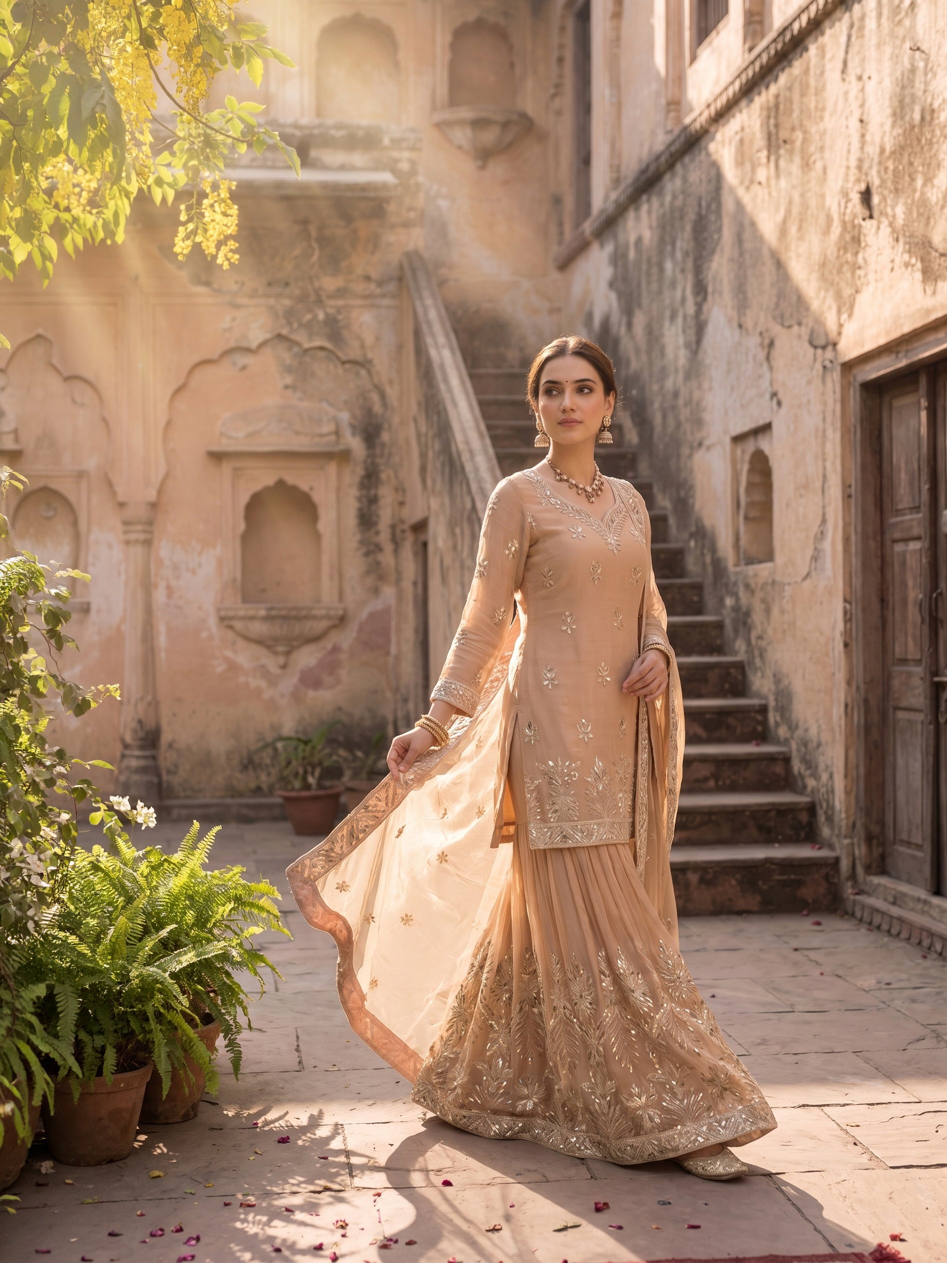 ROOHAB CLASSIC PEACH SHARARA SET