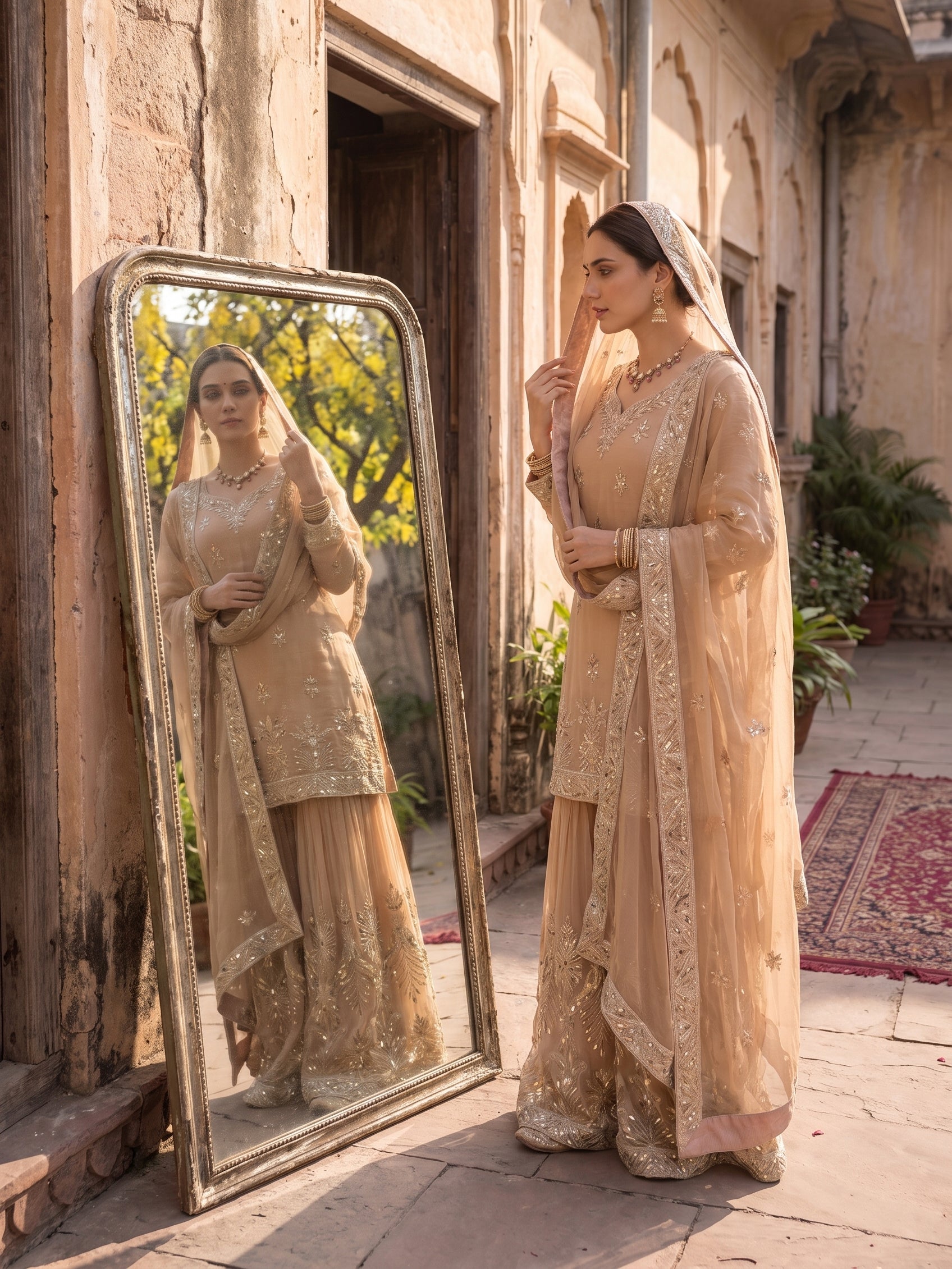ROOHAB CLASSIC PEACH SHARARA SET