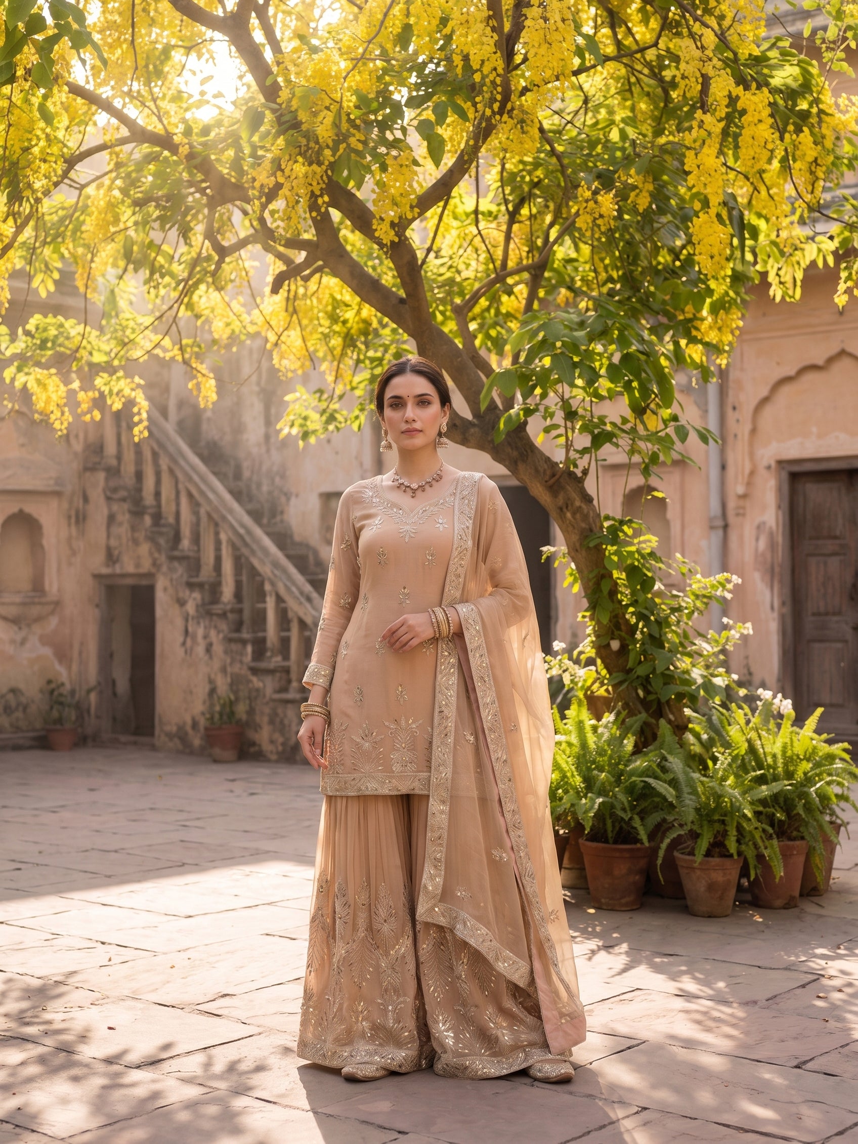 ROOHAB CLASSIC PEACH SHARARA SET