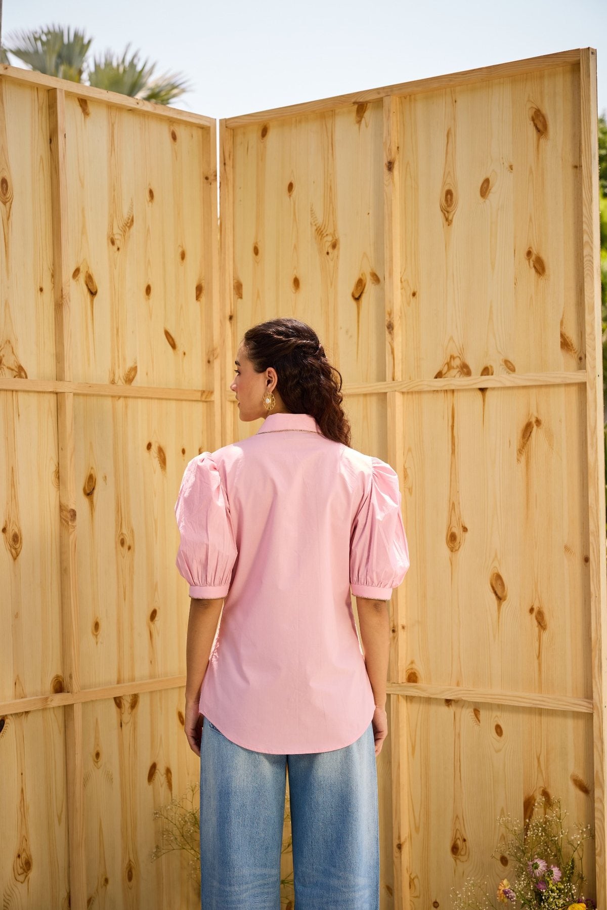 TASSEL TIE SOFT PINK HUES SHIRT