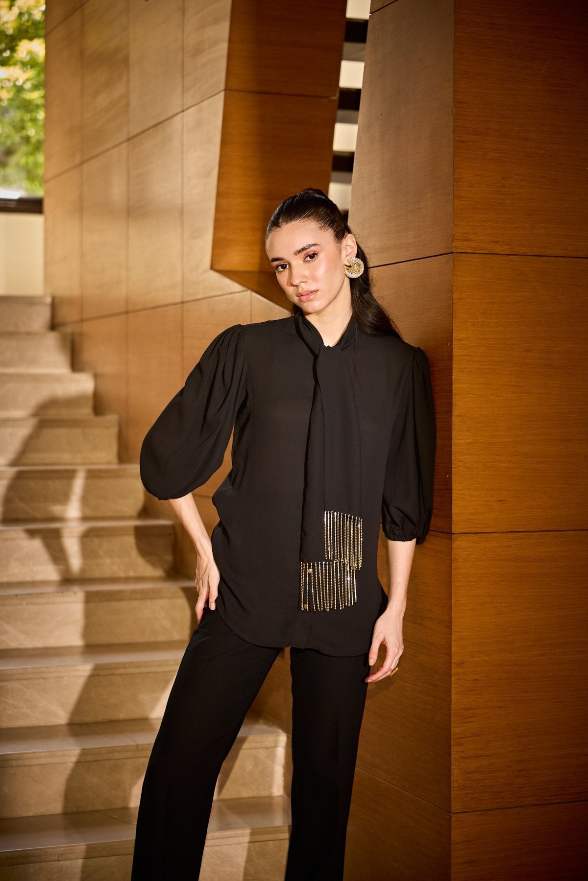 TASSEL TIE BLACK AFFAIR SHIRT